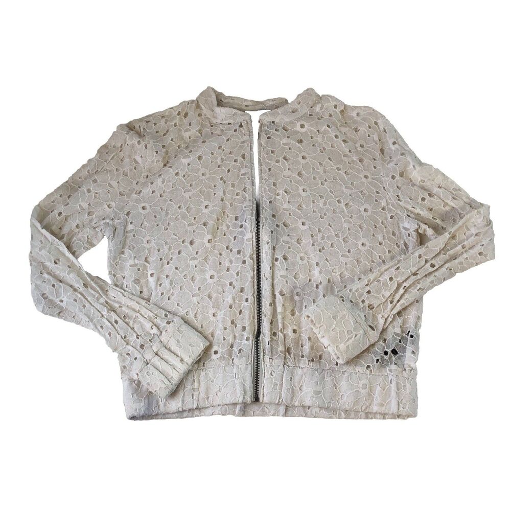 Ambiance San Francisco Juniors Eyelet Zip Up Jacket White Size Medium